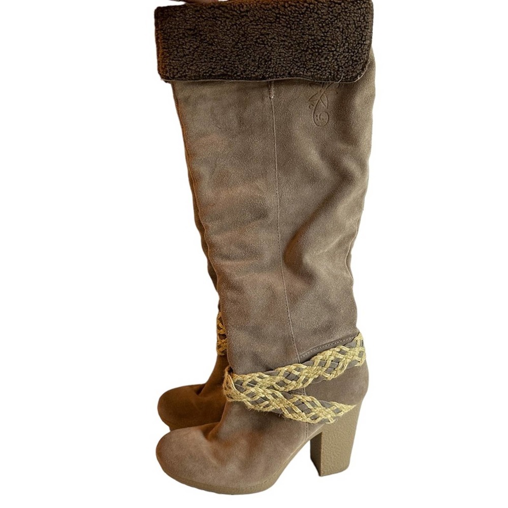 Nine West Vintage America Suede Leather Sherpa Lined Knee High Heeled Boots 8.5